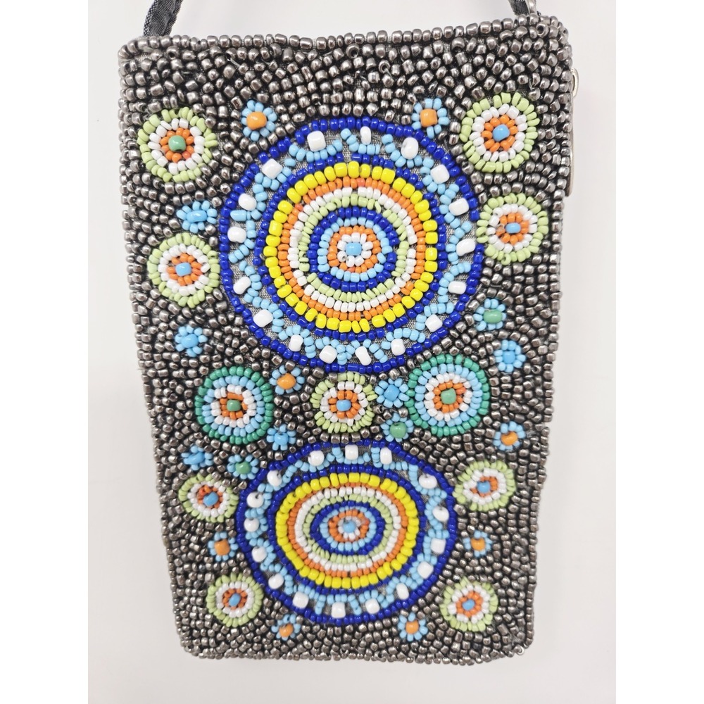 Bamboo Trading Co. Beaded Club Bag Wristlet Purse‎ Cross Body Phone Pouch Wallet